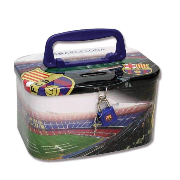 Hucha baul de metal grande F. C. Barcelona con asa